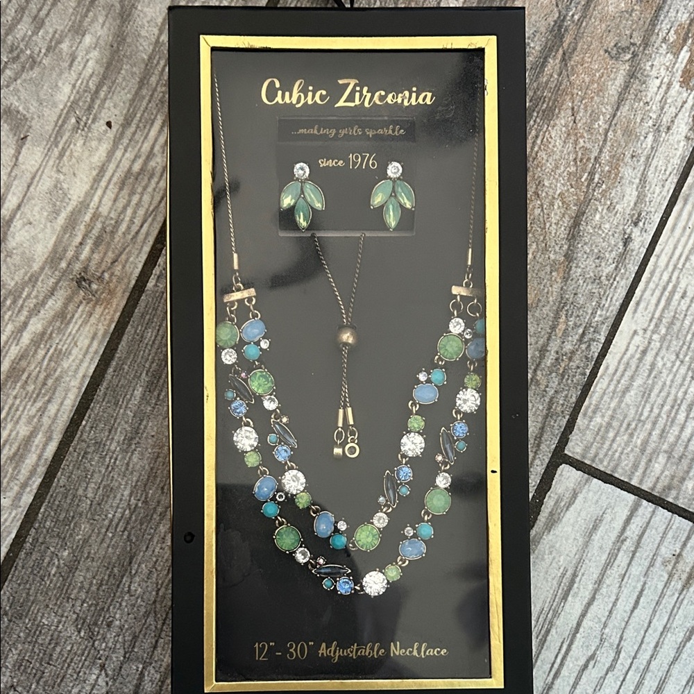 Green and Blue Necklace Set cubic zirconias